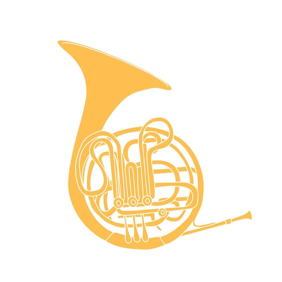 Trumpet or French horn or Waldhorn hand drawn color vector illustration