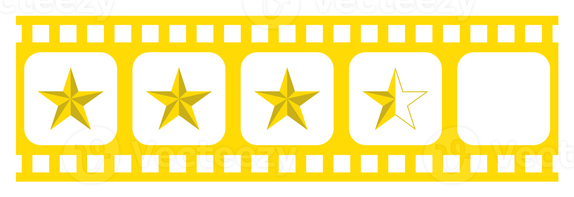 Visual of the Five 5 Star Sign in the Filmstrip Silhouette. Rating Icon Symbol for Film or Movie Review, Pictogram, Apps, Website or Graphic Design Element. Rating 3,5 Star. Format PNG