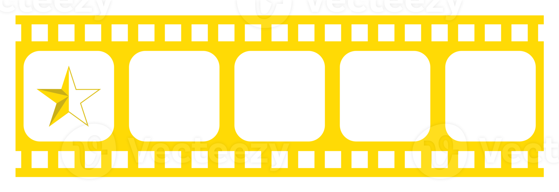 Visual of the Five 5 Star Sign in the Filmstrip Silhouette. Rating Icon Symbol for Film or Movie Review, Pictogram, Apps, Website or Graphic Design Element. Rating 0,5 Star. Format PNG