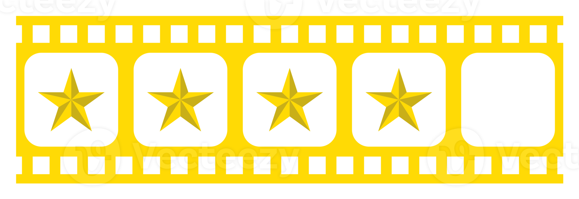 visuell von das fünf 5 Star Zeichen im das Filmstreifen Silhouette. Bewertung Symbol Symbol zum Film oder Film Rezension, Piktogramm, Apps, Webseite oder Grafik Design Element. Bewertung 4 Stern. Format png