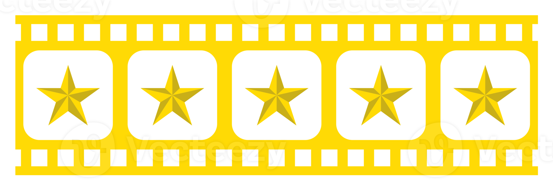 Visual of the Five 5 Star Sign in the Filmstrip Silhouette. Rating Icon Symbol for Film or Movie Review, Pictogram, Apps, Website or Graphic Design Element. Rating 5 Star. Format PNG