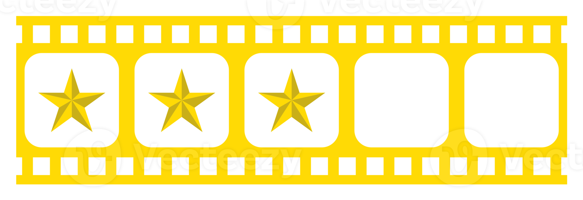 zichtbaar van de vijf 5 ster teken in de filmstrip silhouet. beoordeling icoon symbool voor film of film opnieuw bekijken, pictogram, appjes, website of grafisch ontwerp element. beoordeling 3 ster. formaat PNG