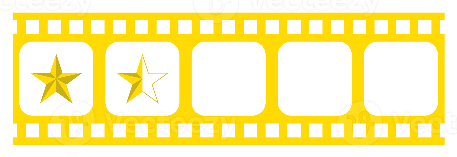 Visual of the Five 5 Star Sign in the Filmstrip Silhouette. Rating Icon Symbol for Film or Movie Review, Pictogram, Apps, Website or Graphic Design Element. Rating 1,5 Star. Format PNG