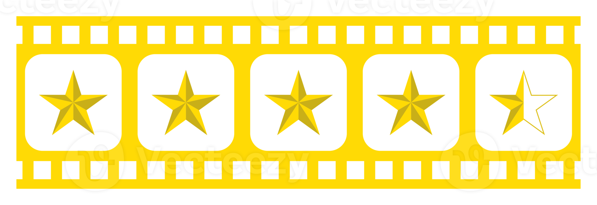 Visual of the Five 5 Star Sign in the Filmstrip Silhouette. Rating Icon Symbol for Film or Movie Review, Pictogram, Apps, Website or Graphic Design Element. Rating 4,5 Star. Format PNG