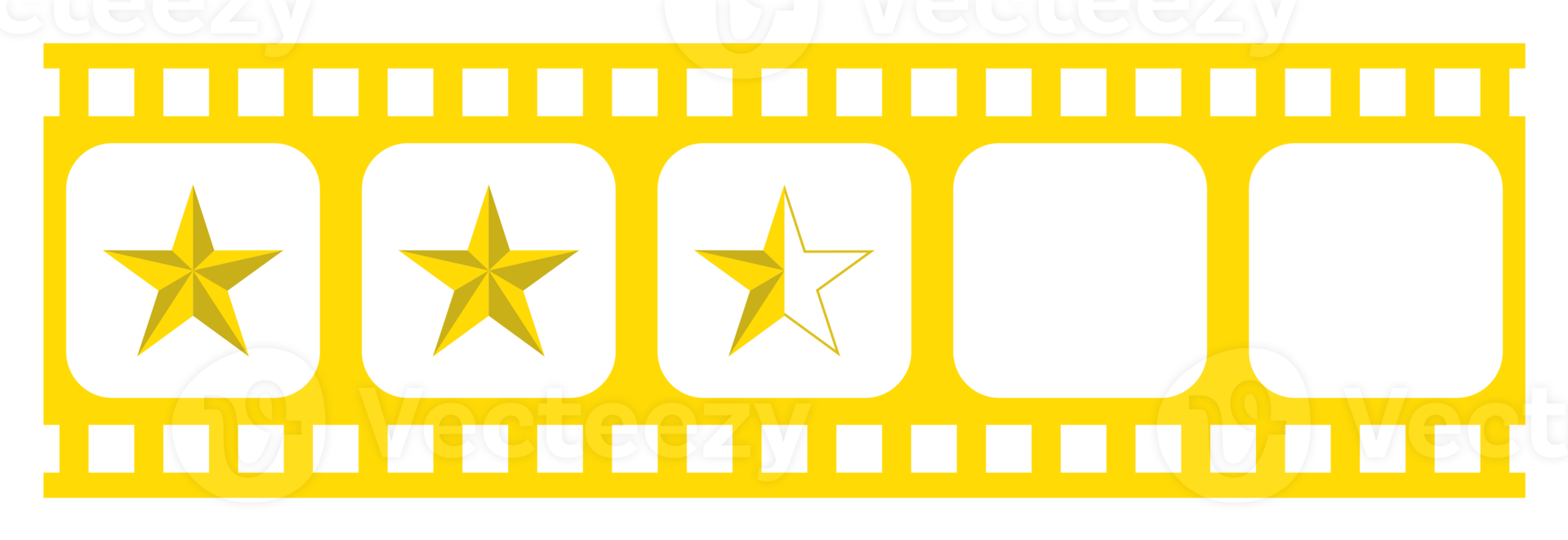 Visual of the Five 5 Star Sign in the Filmstrip Silhouette. Rating Icon Symbol for Film or Movie Review, Pictogram, Apps, Website or Graphic Design Element. Rating 2,5 Star. Format PNG