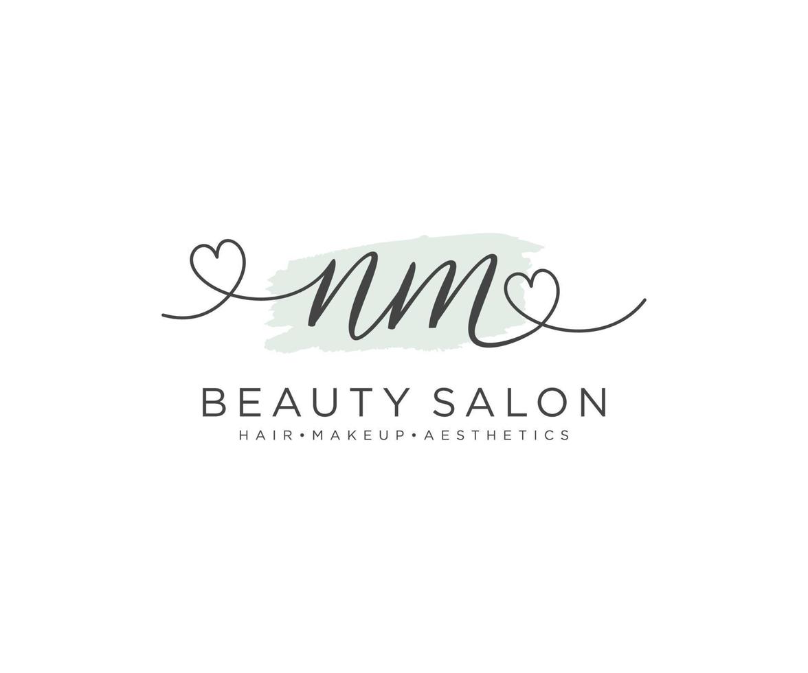Initial NM feminine logo collections template. handwriting logo of initial signature, wedding, fashion, jewerly, boutique, floral and botanical with creative template for any company or business. vector