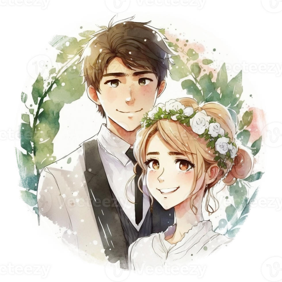 Cute Wedding Portraits Watercolor Illustrations png