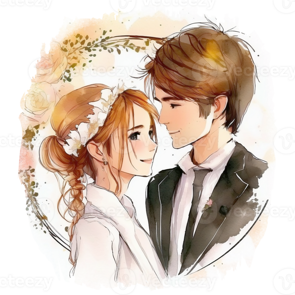 Cute Wedding Portraits Watercolor Illustrations png