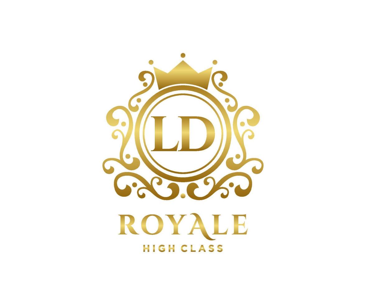 dorado letra ld modelo logo lujo oro letra con corona. monograma alfabeto . hermosa real iniciales carta. vector