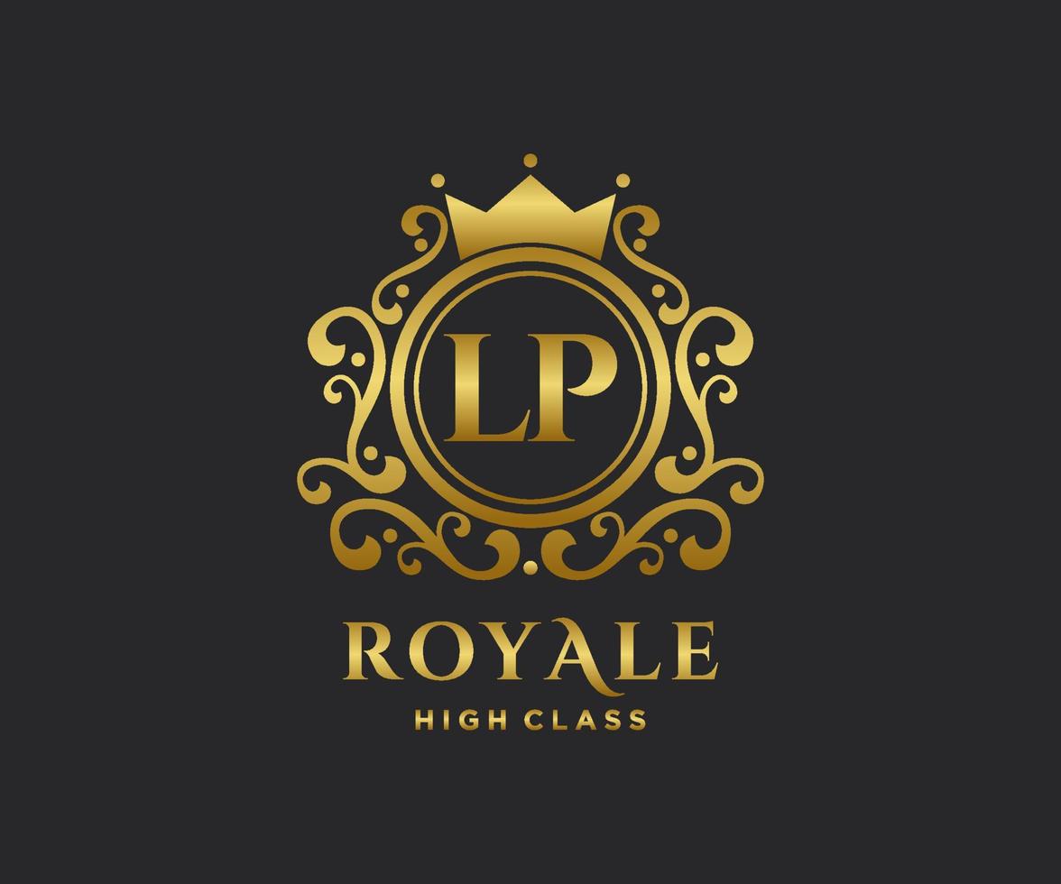 Golden Letter LP template logo Luxury gold letter with crown. Monogram alphabet . Beautiful royal initials letter. vector