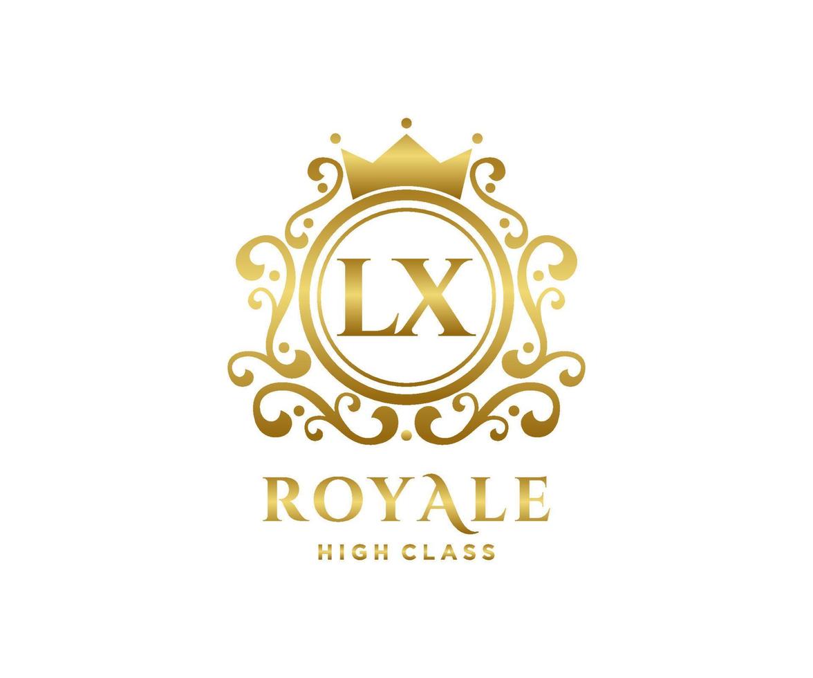 Golden Letter LX template logo Luxury gold letter with crown. Monogram alphabet . Beautiful royal initials letter. vector