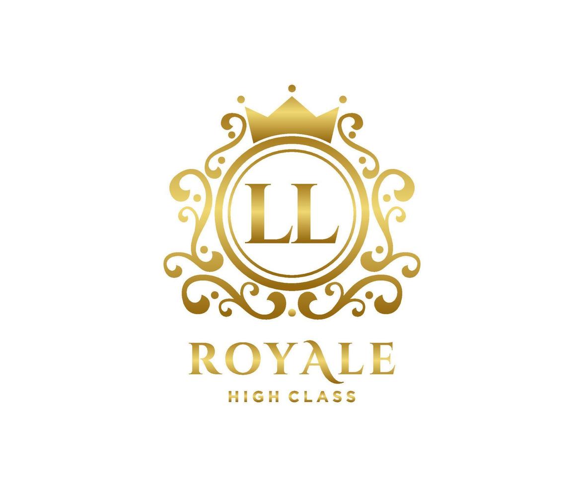 Golden Letter LL template logo Luxury gold letter with crown. Monogram alphabet . Beautiful royal initials letter. vector