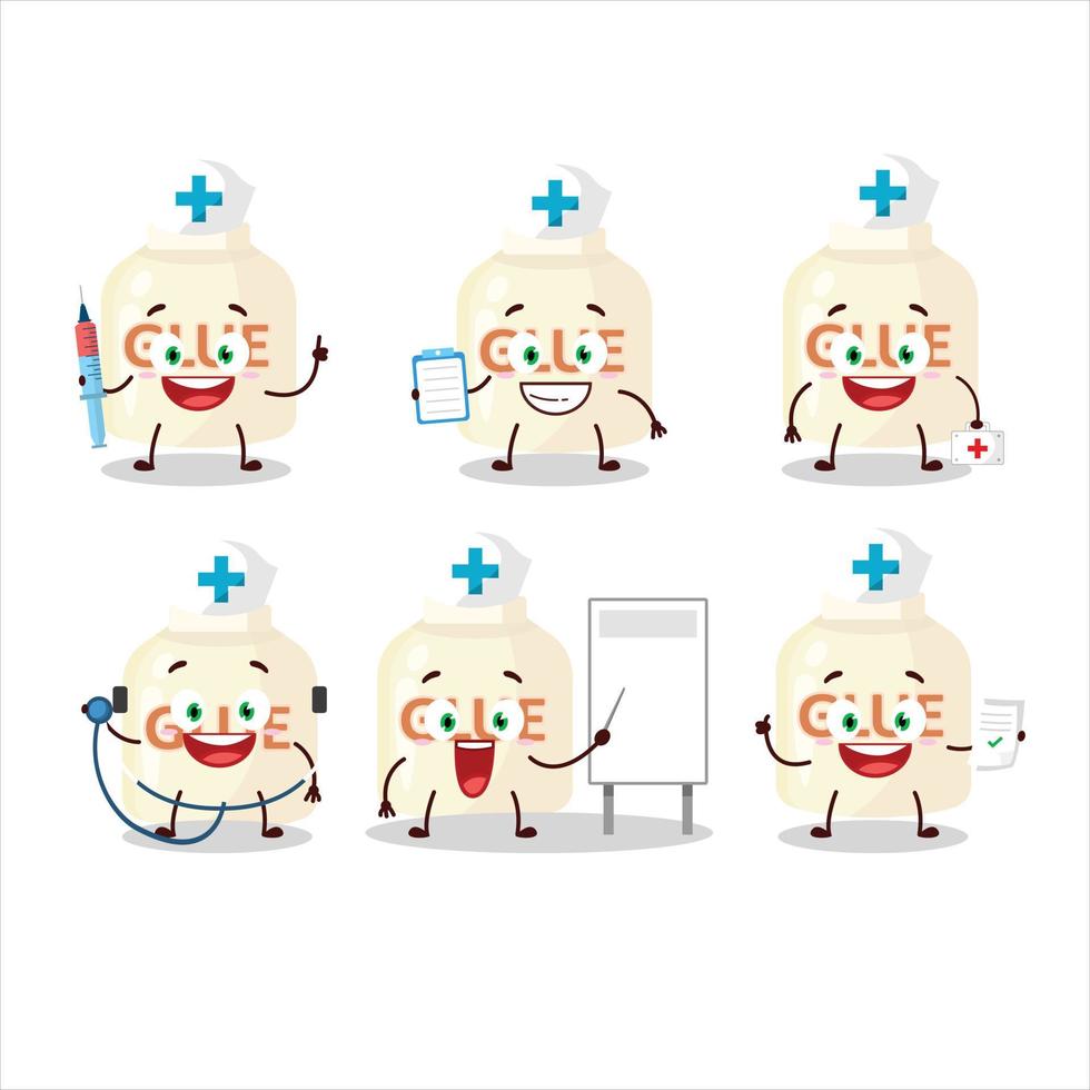 médico profesión emoticon con pegamento dibujos animados personaje vector