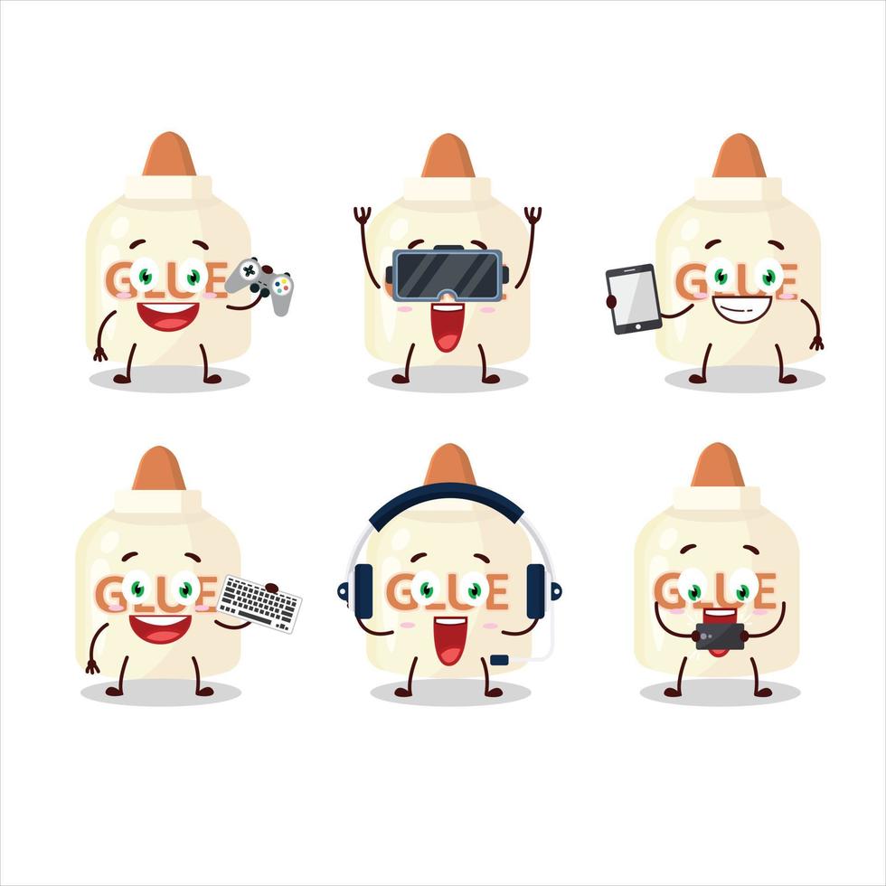 pegamento dibujos animados personaje son jugando juegos con varios linda emoticones vector