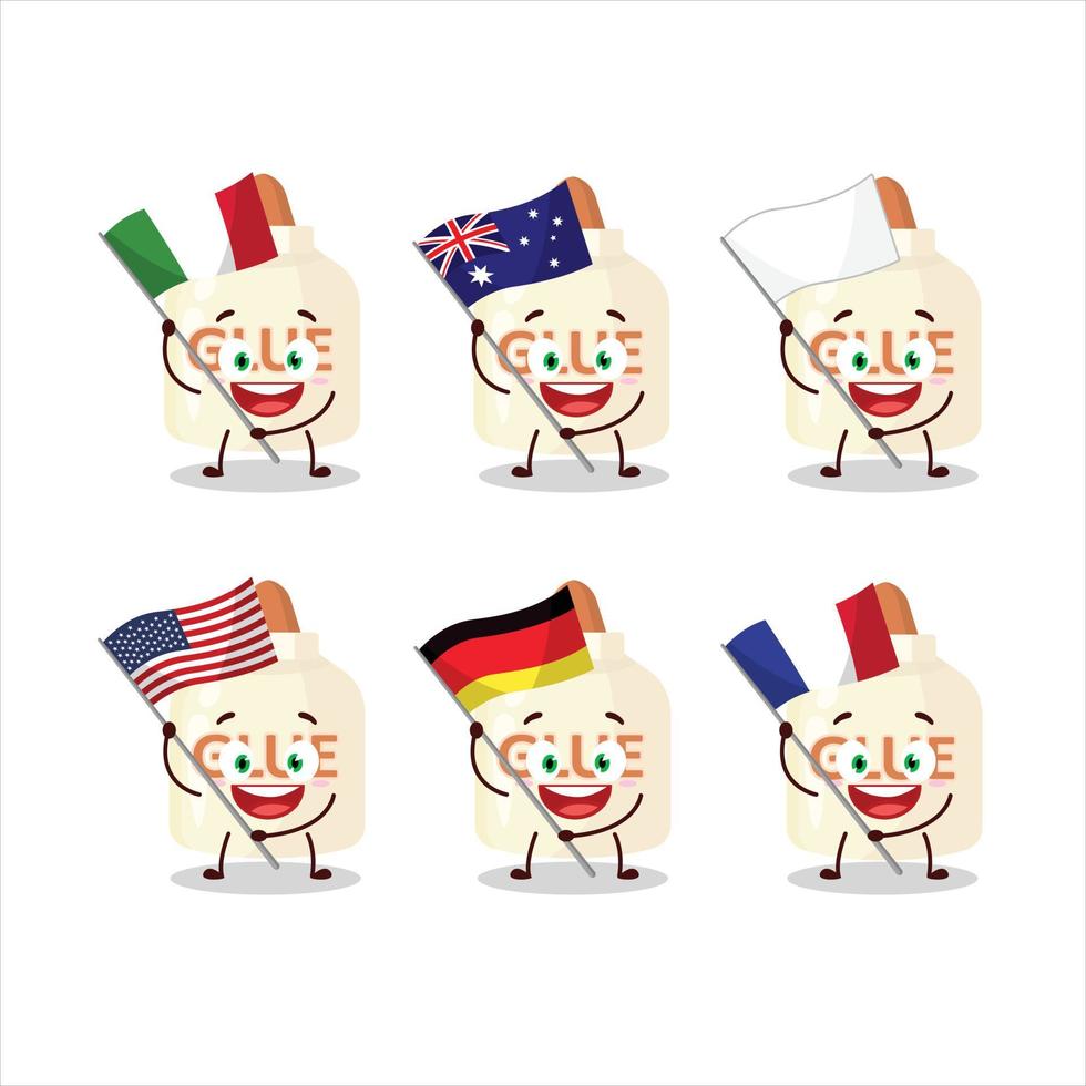 Glue cartoon character bring the flags of various countries vector