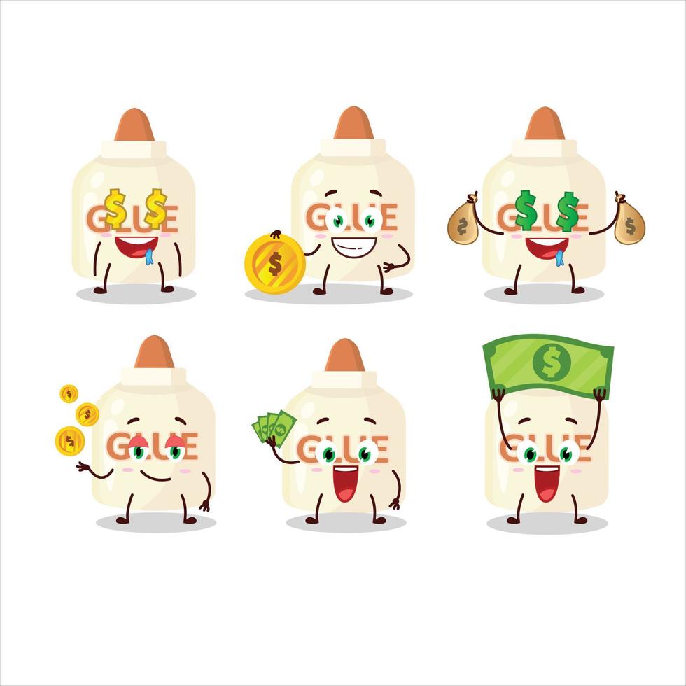 pegamento dibujos animados personaje con linda emoticon traer dinero vector