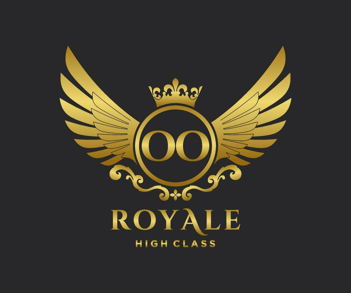 Golden Letter OO template logo Luxury gold letter with crown. Monogram alphabet . Beautiful royal initials letter. vector