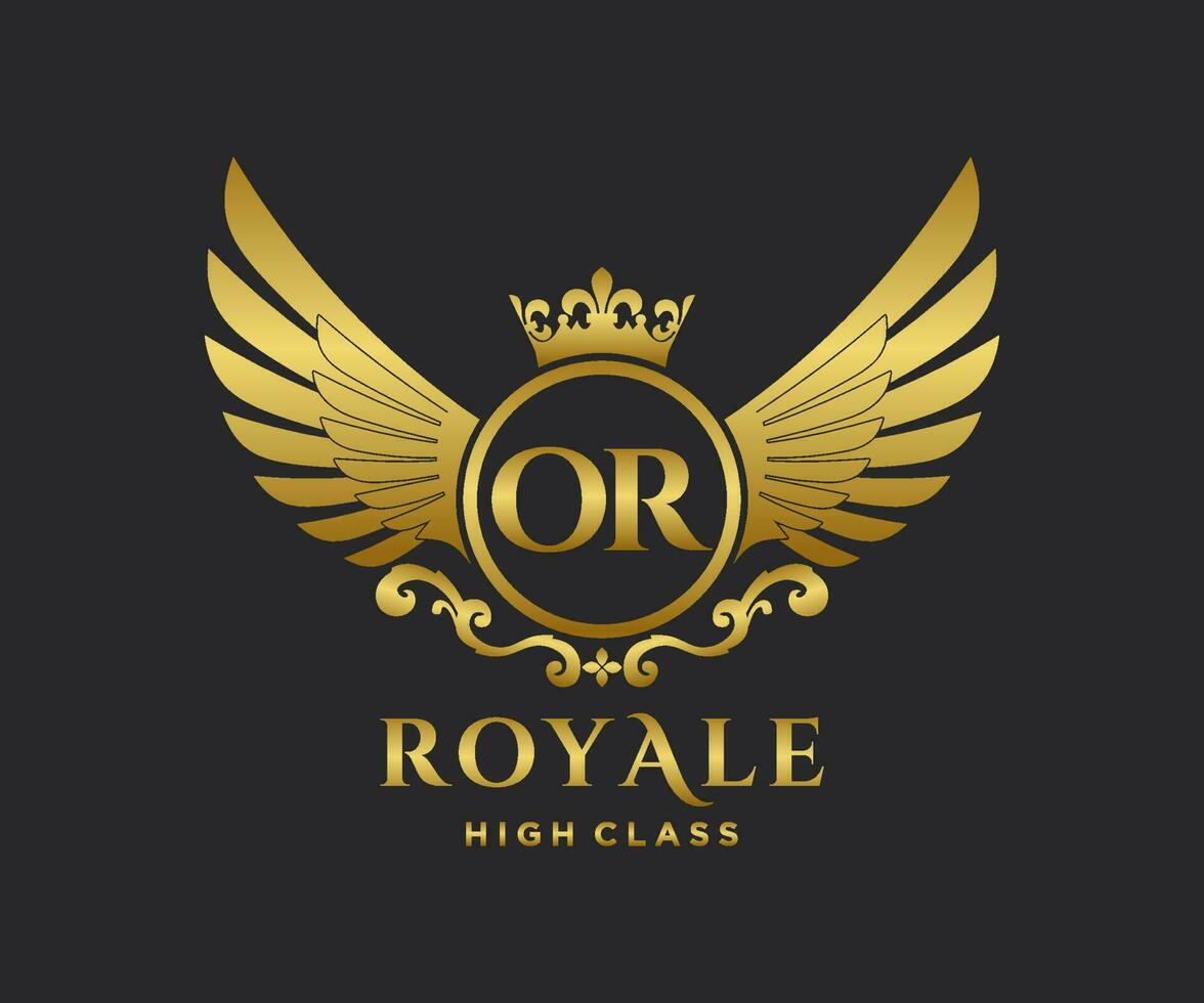 Golden Letter OR template logo Luxury gold letter with crown. Monogram alphabet . Beautiful royal initials letter. vector