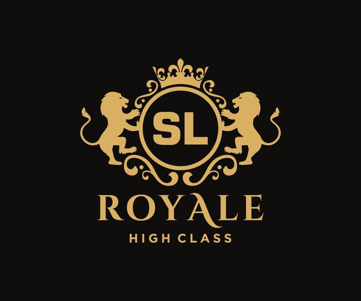 Golden Letter SL template logo Luxury gold letter with crown. Monogram alphabet . Beautiful royal initials letter. vector