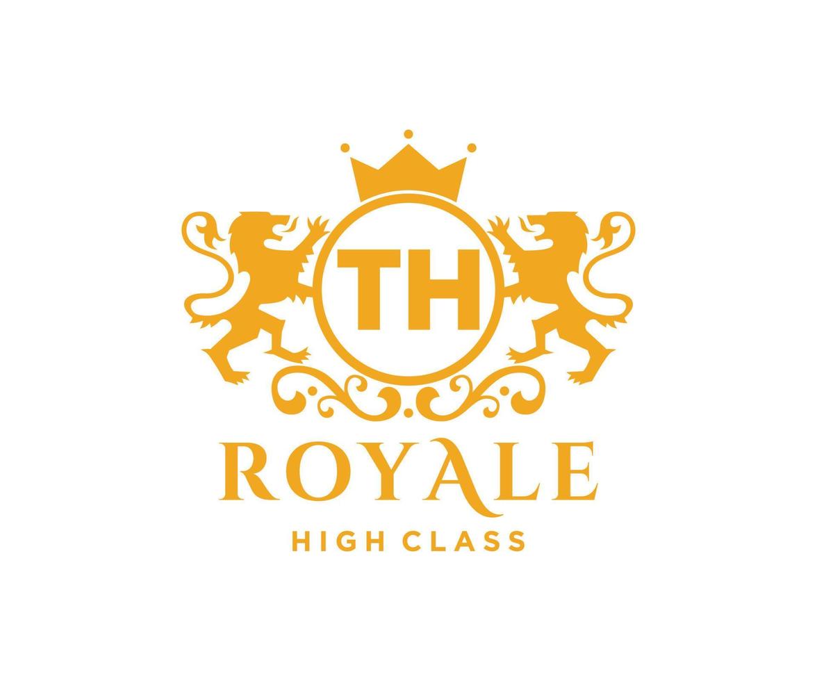 Golden Letter TH template logo Luxury gold letter with crown. Monogram alphabet . Beautiful royal initials letter. vector