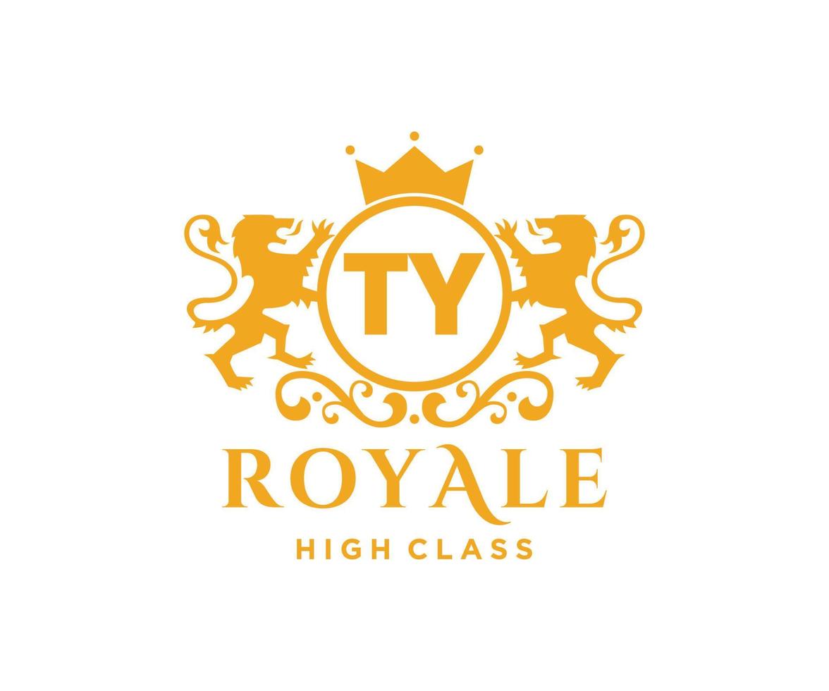 Golden Letter TY template logo Luxury gold letter with crown. Monogram alphabet . Beautiful royal initials letter. vector