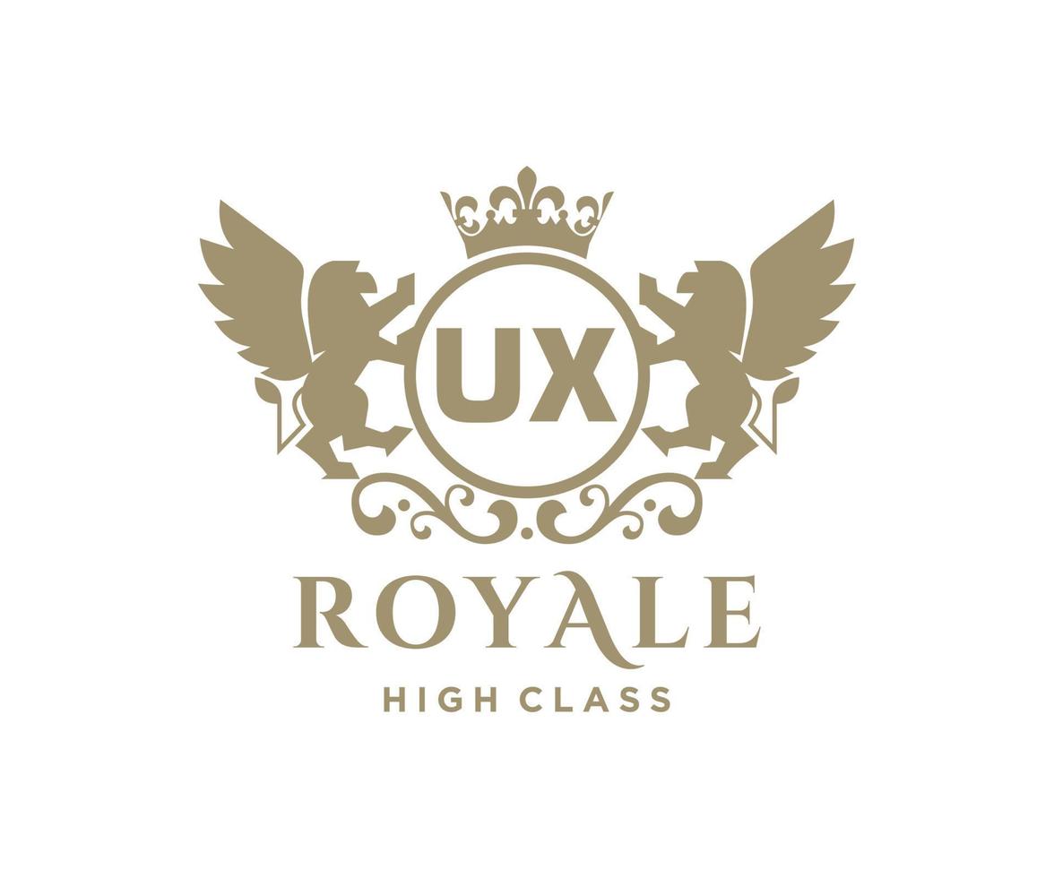 Golden Letter UX template logo Luxury gold letter with crown. Monogram alphabet . Beautiful royal initials letter. vector