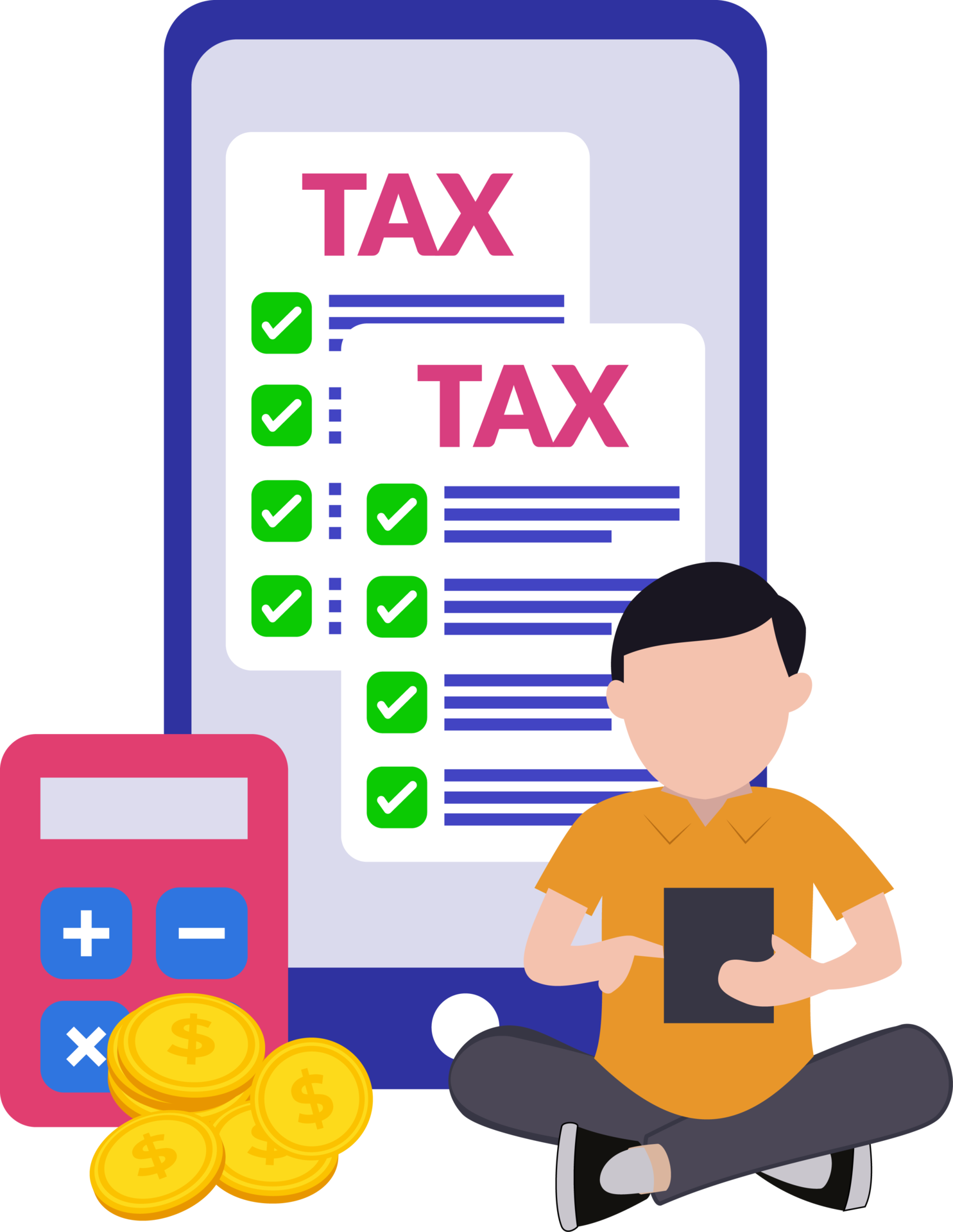 illustration of a man paying taxes online using a smartphone. online