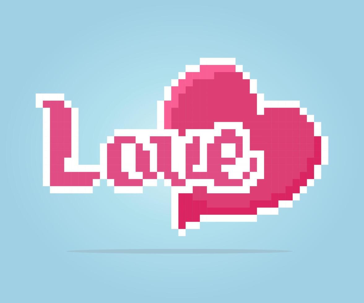 Píxeles de símbolo de corazón de 8 bits. icono de amor en ilustraciones vectoriales vector