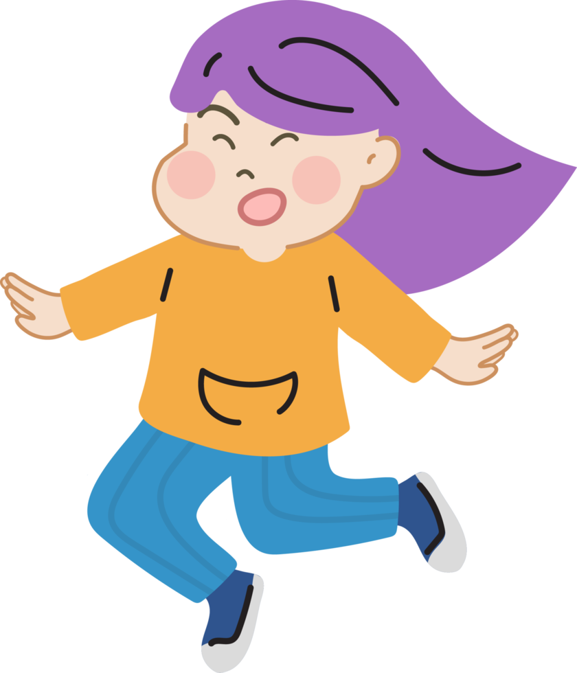 Happy cute kid cartoon character doodle hand drawn design for decoration. png