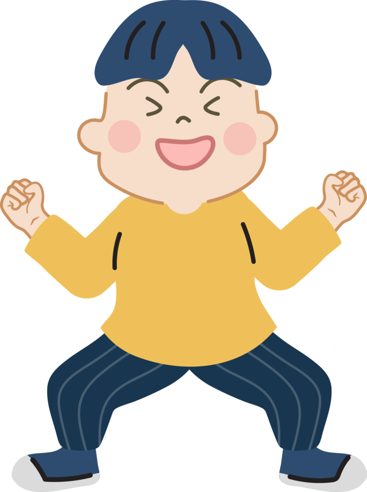 Happy cute kid cartoon character doodle hand drawn design for decoration. png