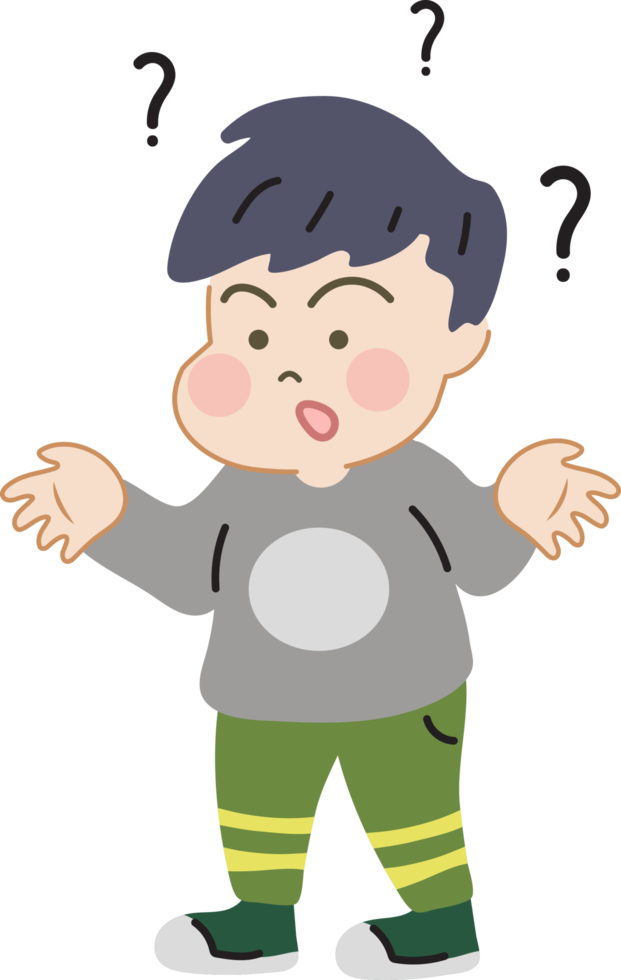 cute kid asking questions in cartoon character doodle hand drawn design for decoration. png