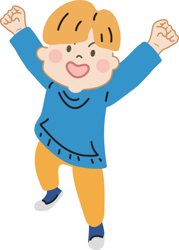 Happy cute kid cartoon character doodle hand drawn design for decoration. png