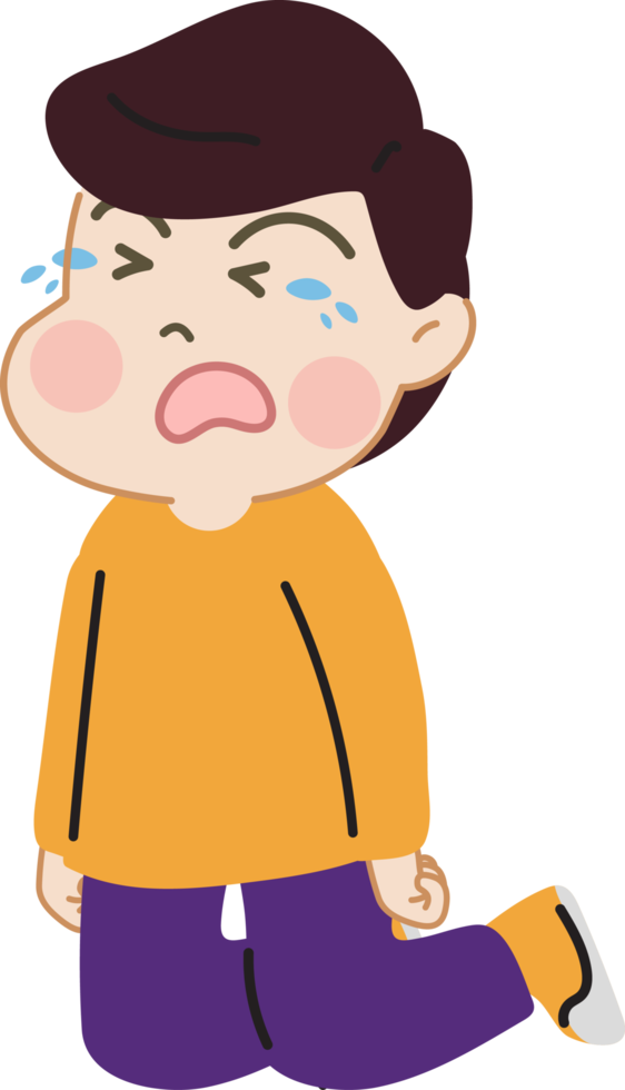 Cute kid unhappy crying cartoon character doodle hand drawn design for decoration. png