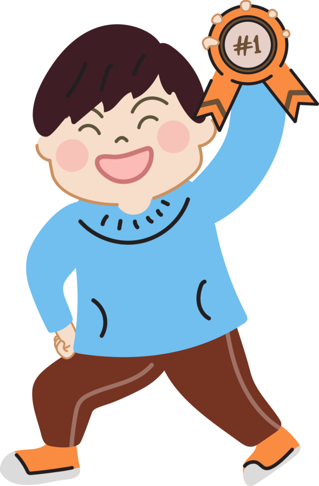 Happy cute kid show award winning prize cartoon character doodle hand drawn design for decoration. png