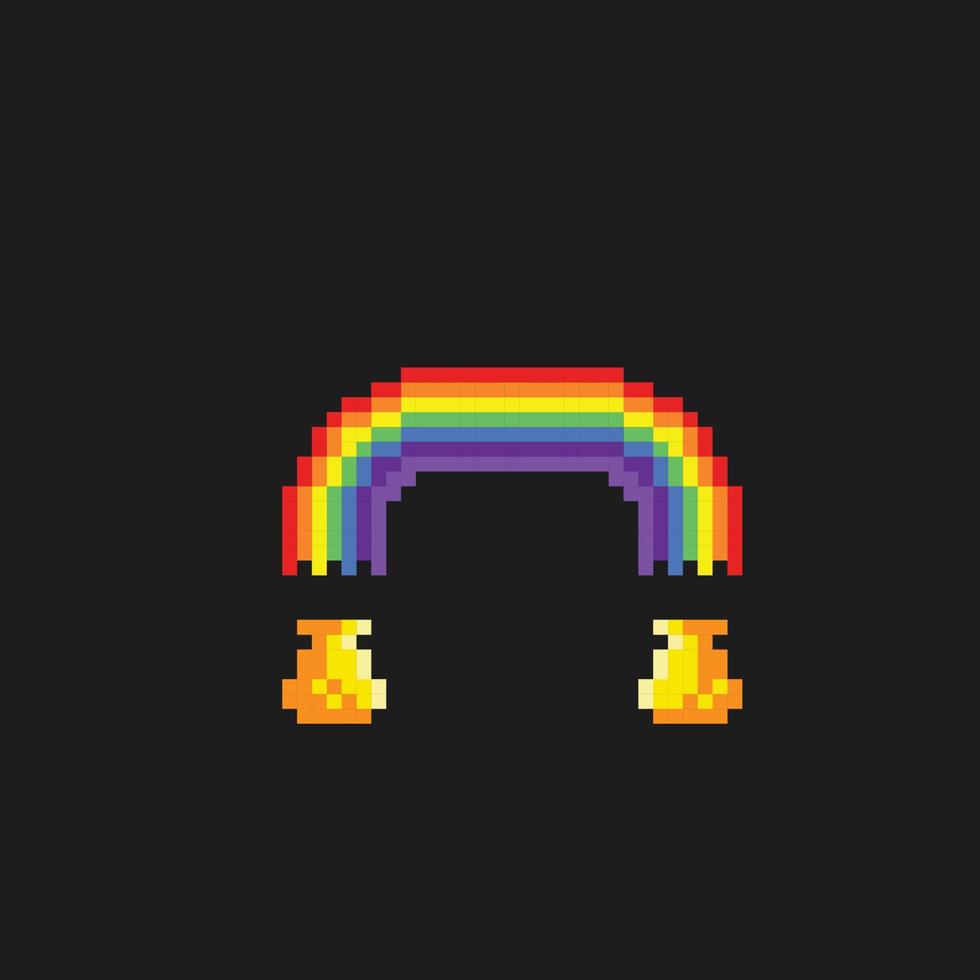 rainbow and golden jugs in pixel art style vector