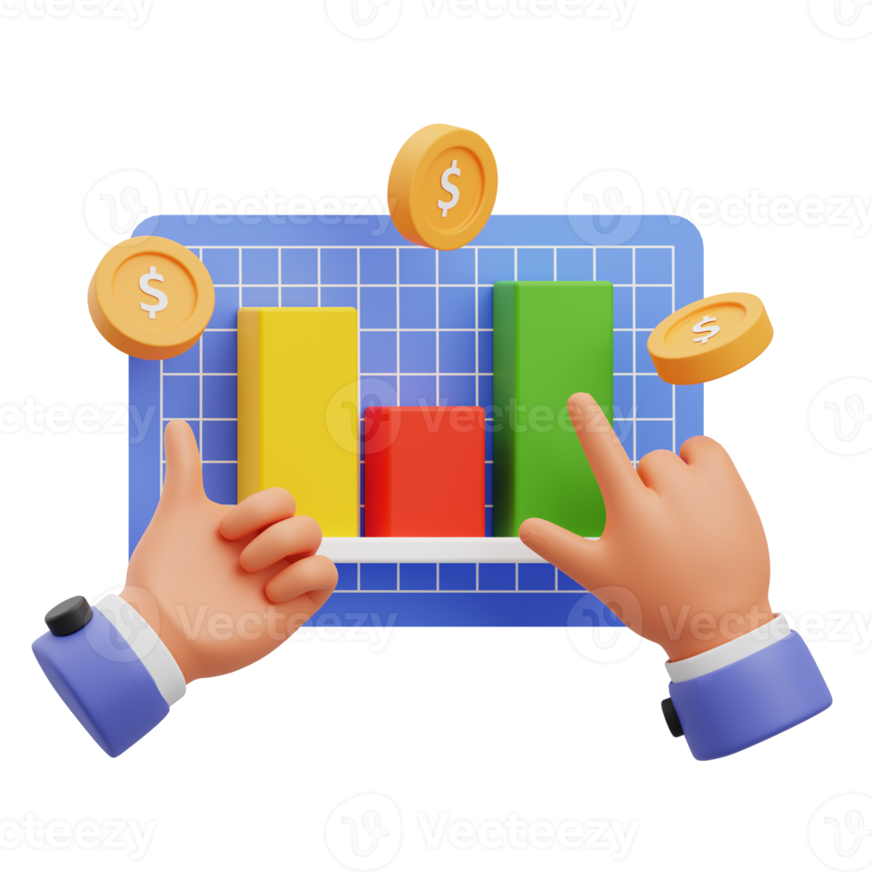 3d render illustration of a hand activity icon making a financial achievement presentation png