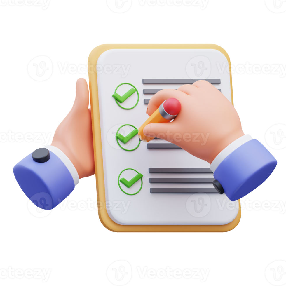 3d render illustration of activity icon of hand doing daily checklist, suitable for social media asset, web, app, presentation, png