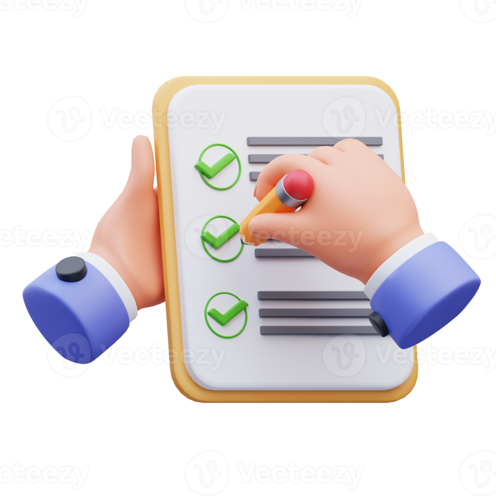 3d render ilustração do atividade ícone do mão fazendo diariamente lista de controle, adequado para social meios de comunicação ativo, rede, aplicativo, apresentação, png