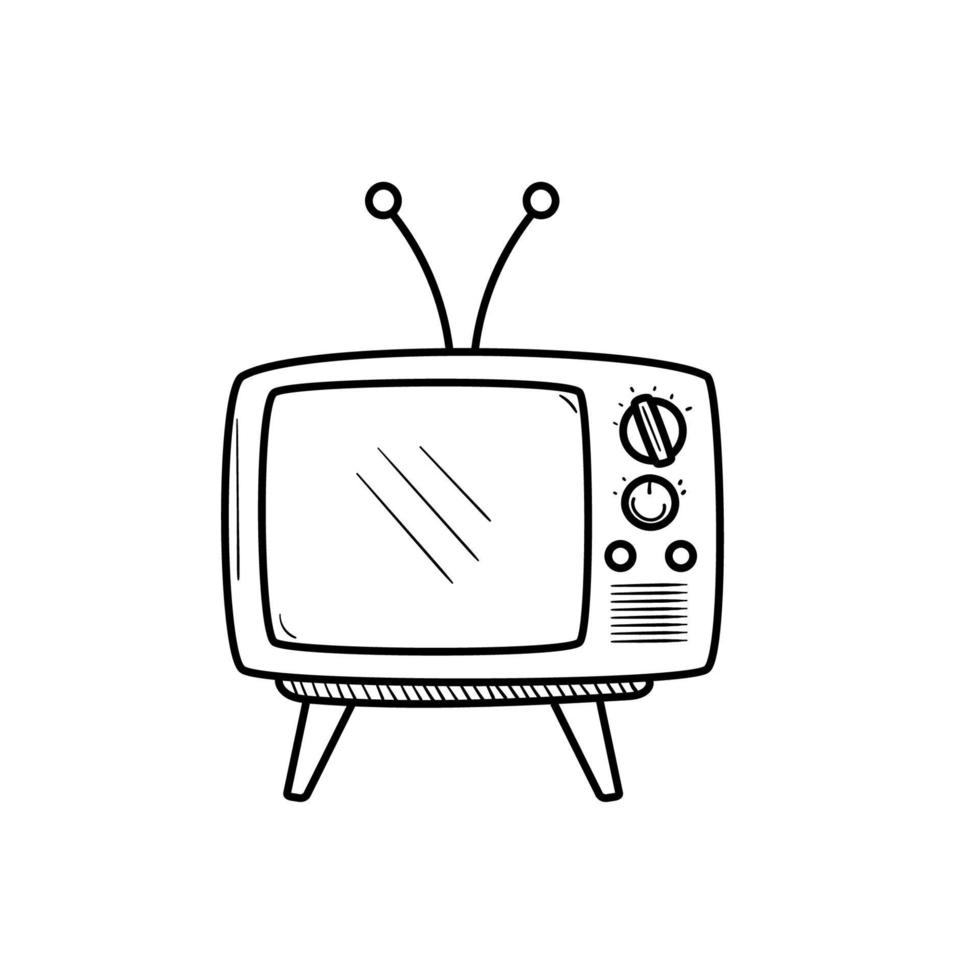 Old television vector illustration in doodle hand drawn style