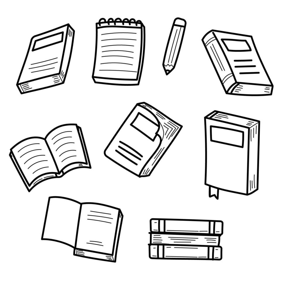 Set of book vector illustrations in hand-drawn doodle style