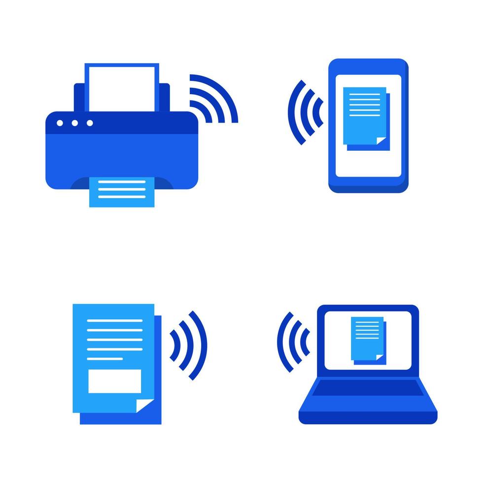 Wireless printing icon with flat style and blue color on isolated background vector