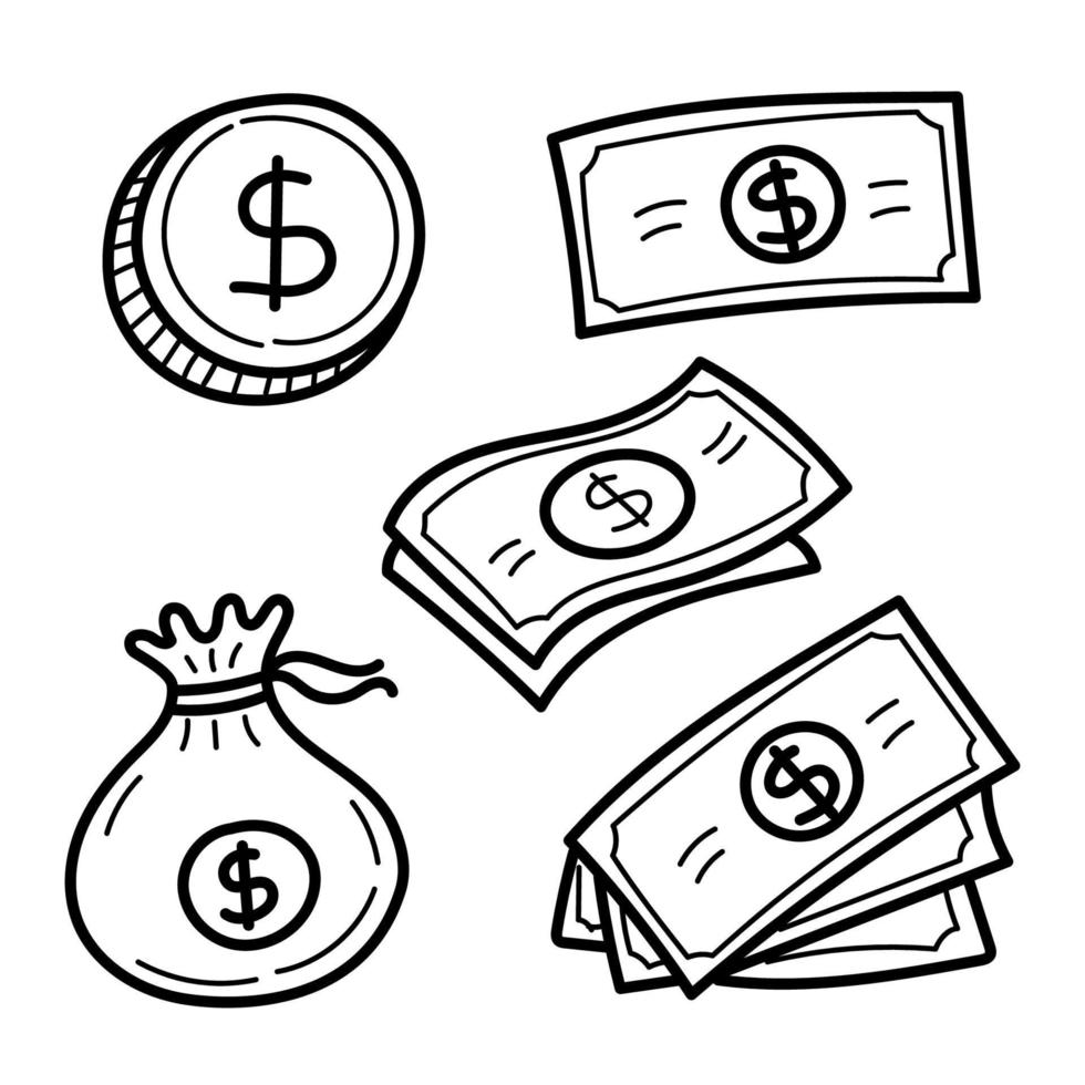 Set of money doodle illustration vector