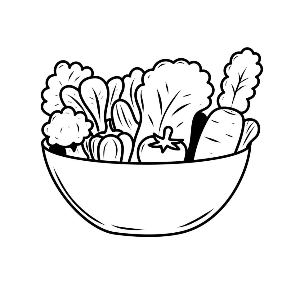 Bowl of vegetable vector illustration with doodle drawing style isolated on white background