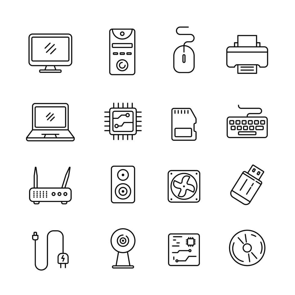 Set of computer hardware icon in linear style isolated on white background vector