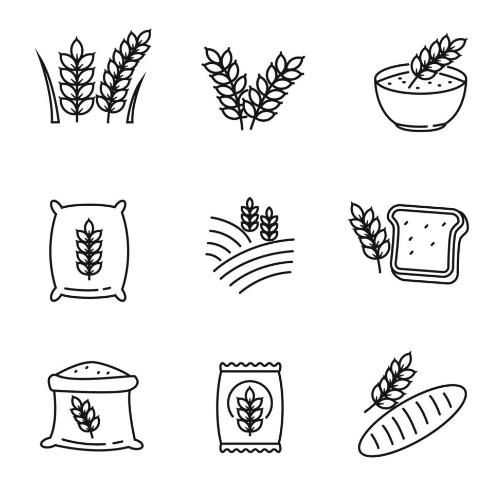 Set of grain icons in linear style isolated on white background vector