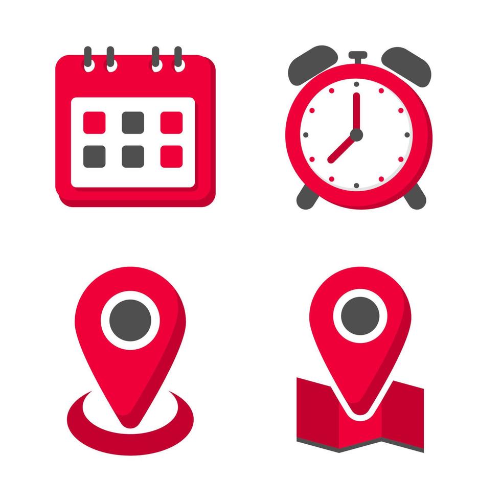 Set of time and location icon with flat style isolated on white background vector