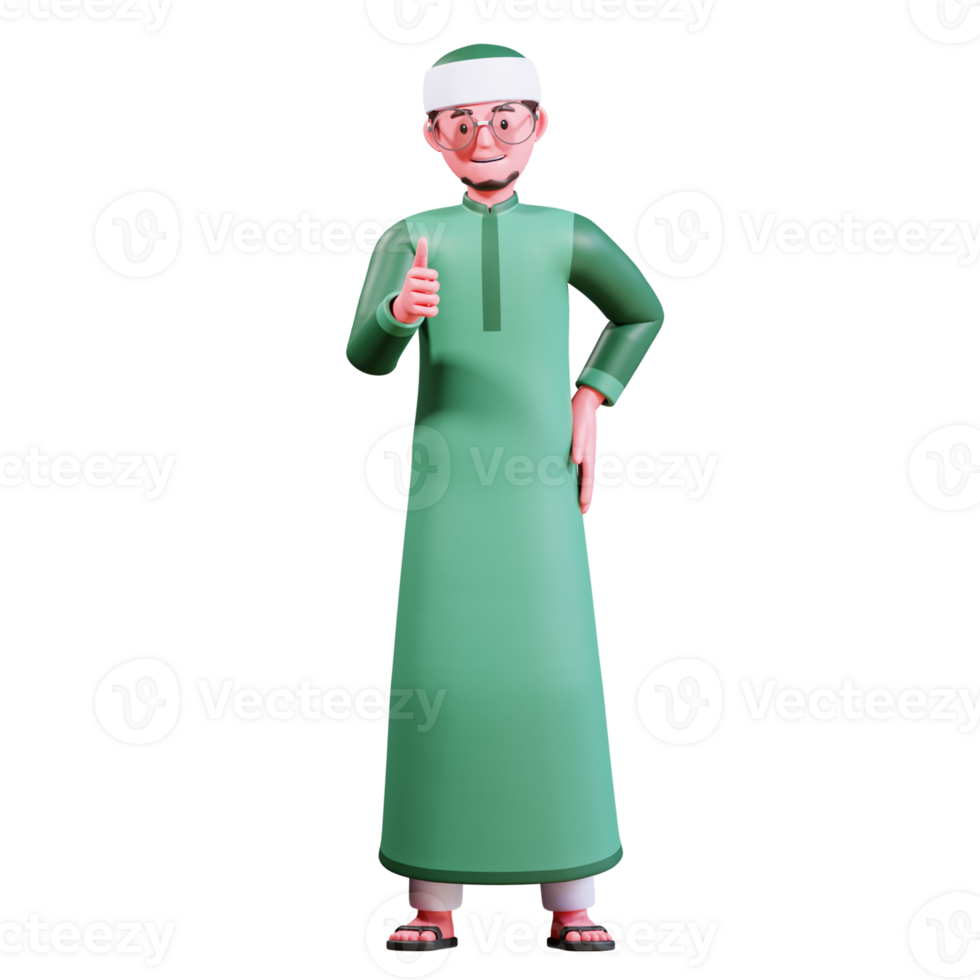 3d karaktär muslim manlig med grön kläder png