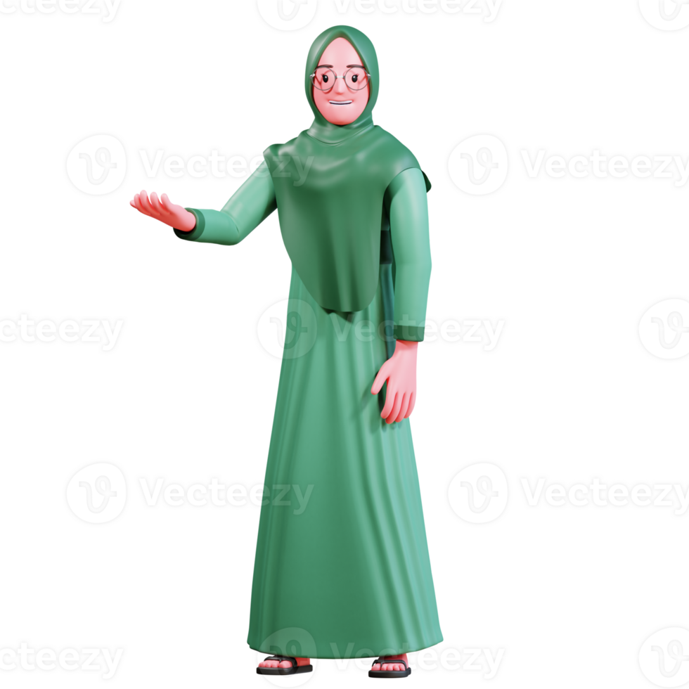 3D Character Muslim Female with green clothes png