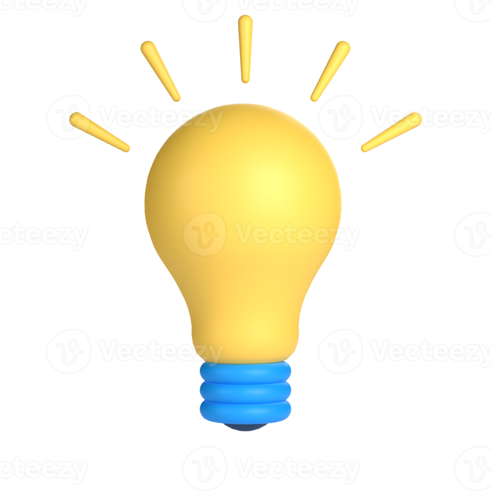 3D Light Bulb for School and Education Concept. Object on a transparent background png
