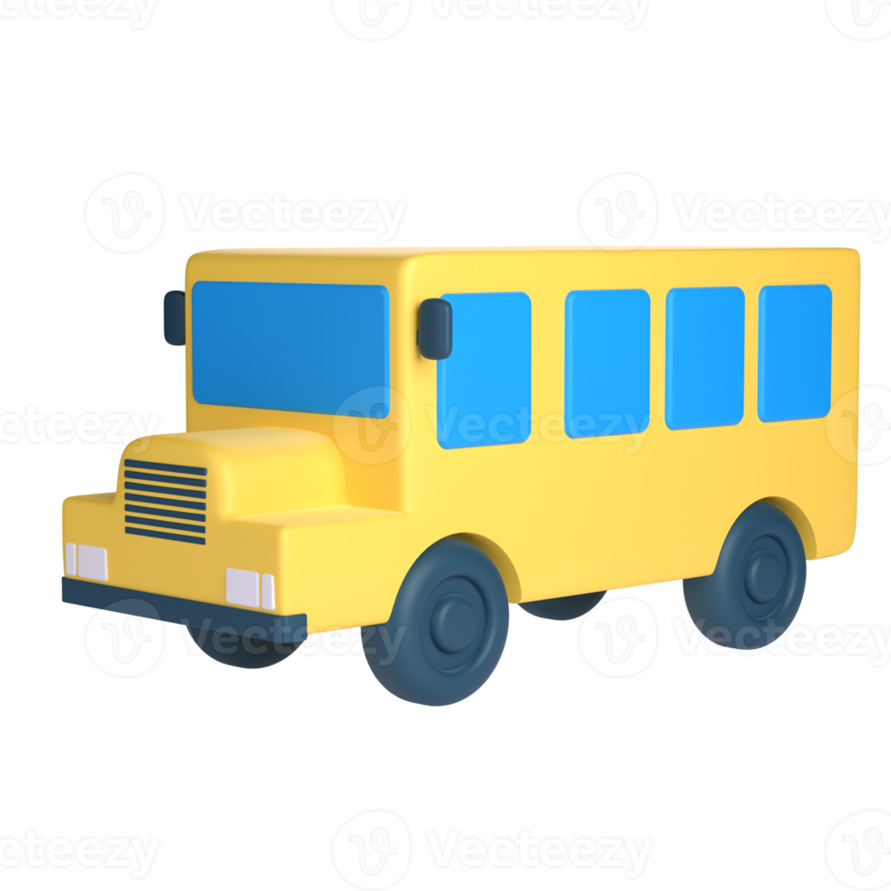 3D School Bus for School and Education Concept. Object on a transparent background png